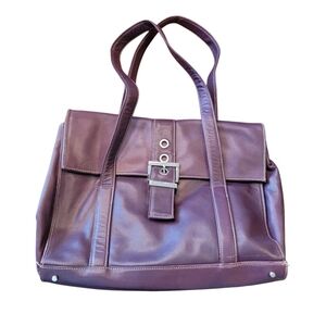 Perlina Purple Leather Tote Bag